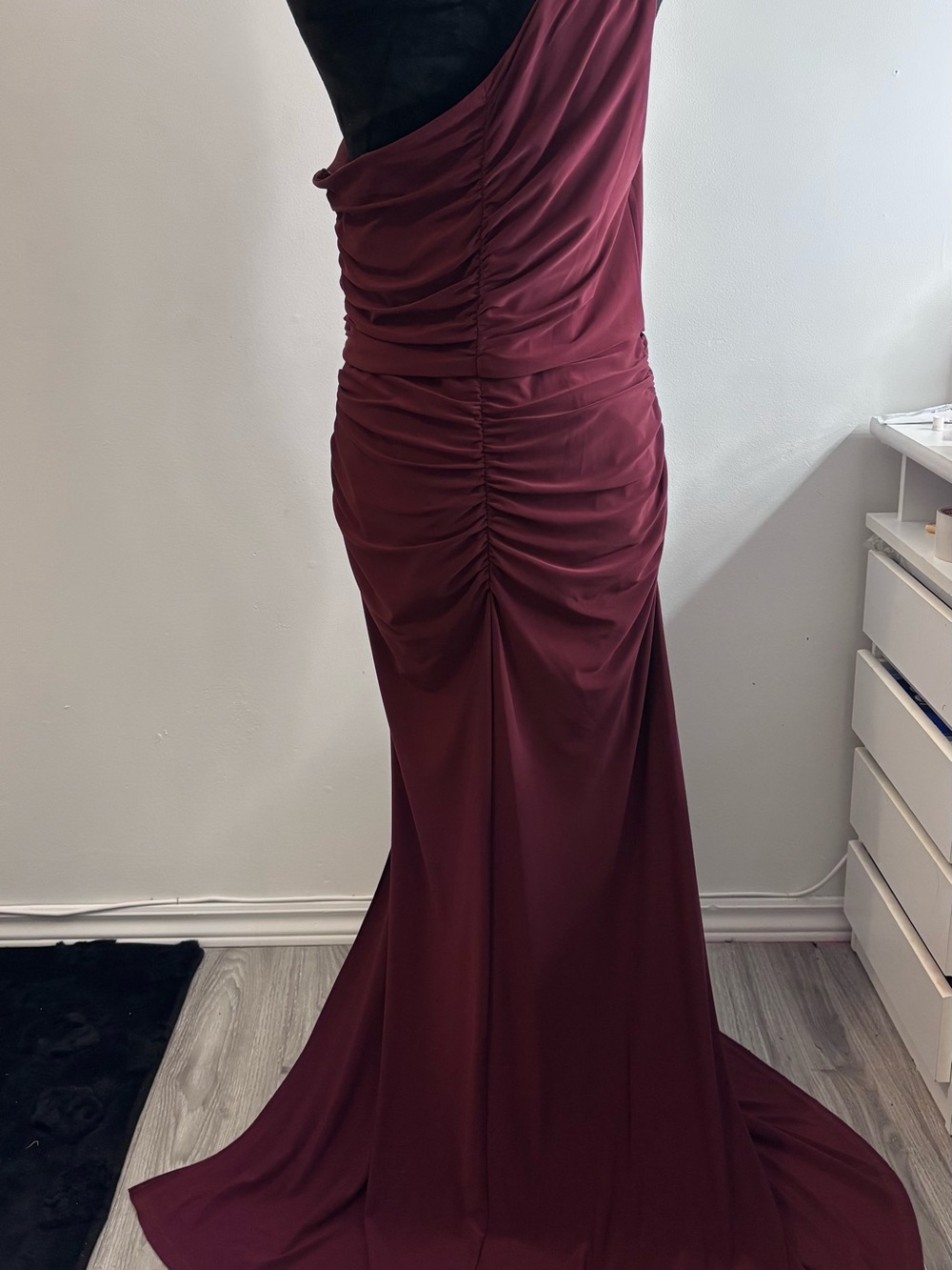 Elegant One-Shoulder wine red Dress in Deep Burgundy from Laura